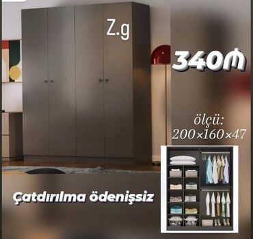 Dolablar: Yeni, 4 qapılı Düz dolab, Şifonyer