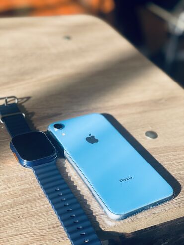 Apple iPhone: IPhone Xr, Б/у, 64 ГБ, Синий, Защитное стекло, Чехол, 100 %