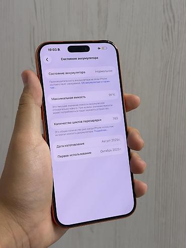 Apple iPhone: IPhone 17 Pro Max, Б/у, 512 ГБ, Оранжевый, Защитное стекло, Чехол, 91 % — 2