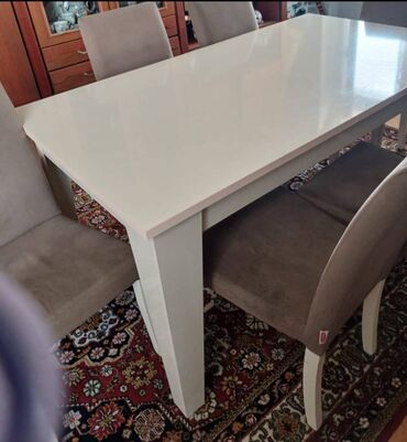 işlenmiş masa desti: Для гостиной, Б/у, Прямоугольный стол, 6 стульев