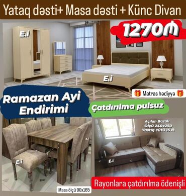 Yataq otağı dəstləri: 2 təknəfərlik çarpayı, Tumba, 2 tumba, Komod, Türkiyə, Yeni — 6