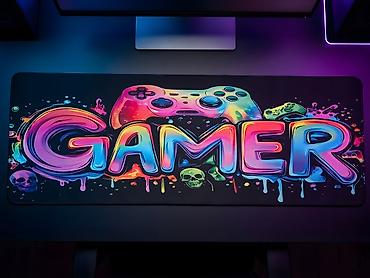 desk: Böyük Oyun Mauspadı 80x30 cm (Gaming Mouse Pad / Desk Mat) – Neon — 1