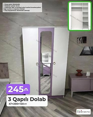 Mebel: 3 qapılı dolab – 47×200×120 sm Xüsusiyyətlər: - Material: 18 mm — 1