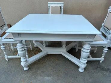 Stilske garniture: Stari stilski trpezarijski sto i 4 stolice ALT DEUTSCH 🕰️ Komplet — 8
