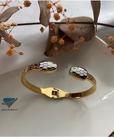 Bijuteriya: Qızılı rəngli zərif qolbaq - Material: Polad/Qaralmaz, yüksək parlaq — 1