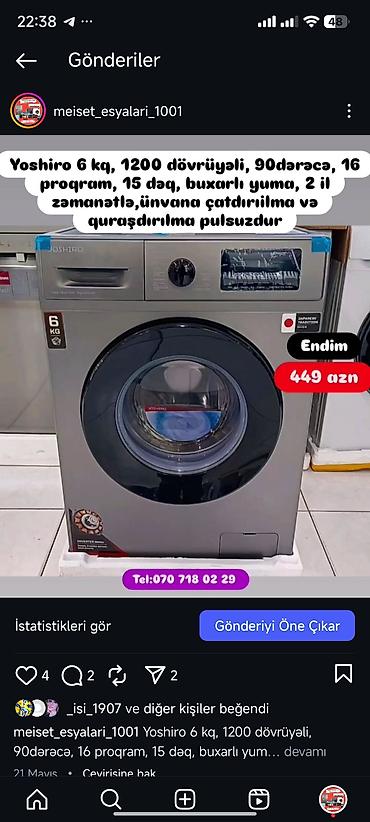 Paltaryuyan maşınlar: Paltaryuyan Anbardan satiş.Qimətlər aşagida qeyd olunub.Ünvana — 77