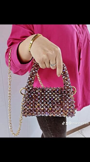 сумка фиолетовая: Сумочка из хрустальных бусин