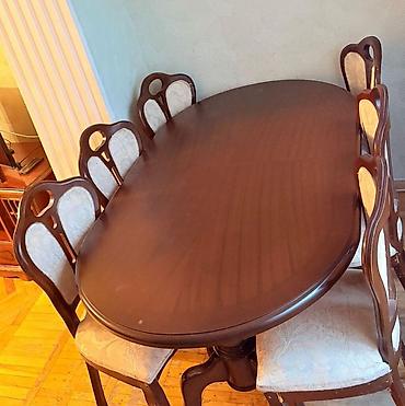 Mebel: Qonaq otağı üçün, İşlənmiş, Oval masa, 6 stul — 1