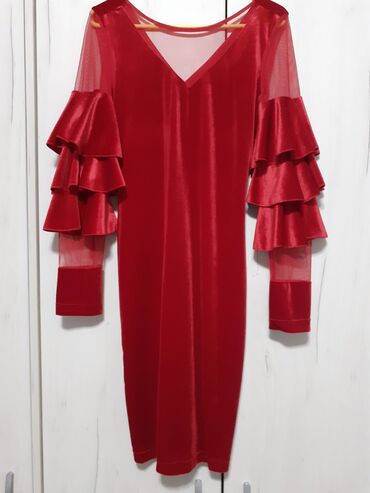 pliš plisane haljine: M (EU 38), bоја - Crvena, Drugi stil, Dugih rukava