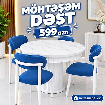 oturacagi: Mətbəx və ya yemək otağı üçün zərif dizaynlı masa-stul dəsti. - Dəst — 1