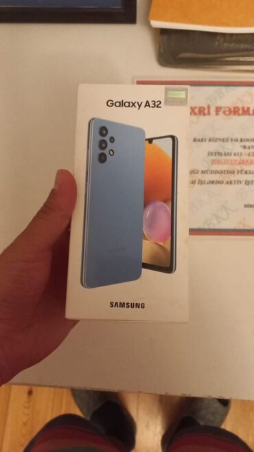 samsunk a32: Samsung Galaxy A32, 64 ГБ, цвет - Синий, Кнопочный, Face ID, Две SIM карты