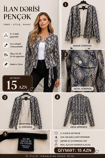 abaya: Klassik pencək – parlaq mavi rəng - Rahat, zərif, stilik kəsim - İki — 2
