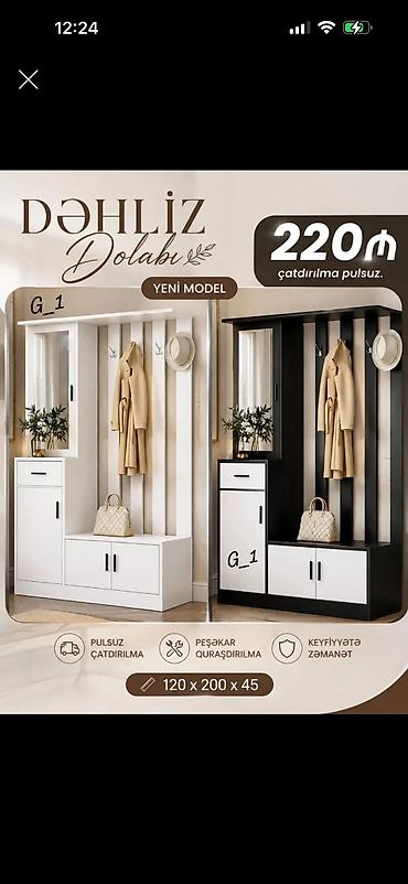 Dəhliz Dolabı – Yeni model - Ölçülər: 120 × 200 × 45 sm - Rəng
