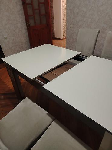 Mebel: Qonaq otağı üçün, İşlənmiş, Açılan, Dördbucaq masa, 8 stul — 4