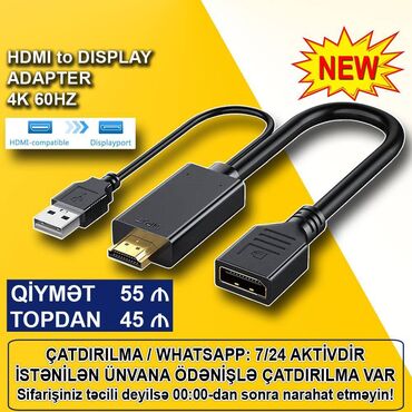 vga hdmi kabel: Adapter "HDMI to Display Port 4K 60Hz" 🚚Metrolara və ünvana çatdırılma