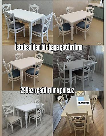 Ağ rəngdə yemək masası dəsti - Dəst: 1 masa + 4 stul - Klassik