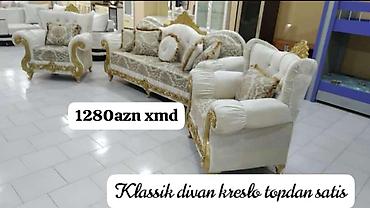 koja divanlar: Klassik üslubda divan-kreslo dəsti - Üslub: Qızılı oyma detallarla — 1