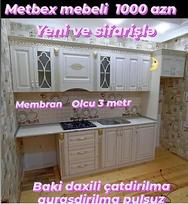 sud ceken: Mətbəx mebeli – membran materialdan, ölçü: 3 metr. Üst dolablarda — 1