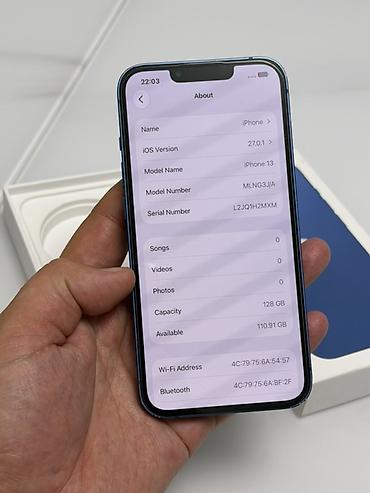 i5 12600: IPhone 13, Б/у, 128 ГБ, Синий, Коробка, 100 % — 7