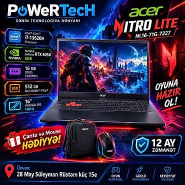 Yeni Acer Nitro, 16 ", Intel Core i7, 512 GB, Ünvandan götürmə, Pulsuz çatdırılma, Ödənişli çatdırılma