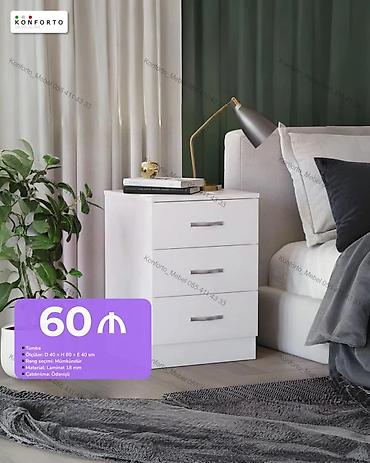 Ağ rəngli üç çekmecəli tumbə - Ölçülər: D 40 × H 60 × E 40 sm -