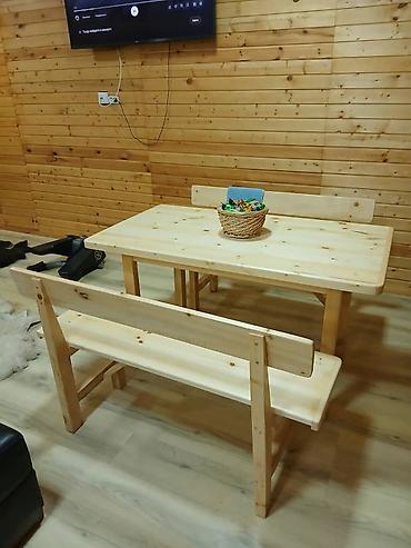 Комплекты столов и стульев для пикника: Обеденный комплект из массива дерева - Состав: прямоугольный стол и — 6