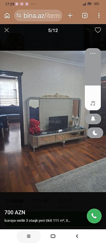 gencede ev: İcarə üçün mənzil – 3 otaqlı, 111 m², yeni tikili, 2/17 mərtəbə.MƏNZİL — 6
