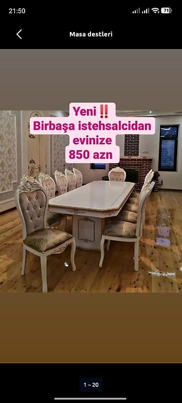 Qonaq otağı üçün, Yeni, Açılmayan, Dördbucaq masa, 8 stul