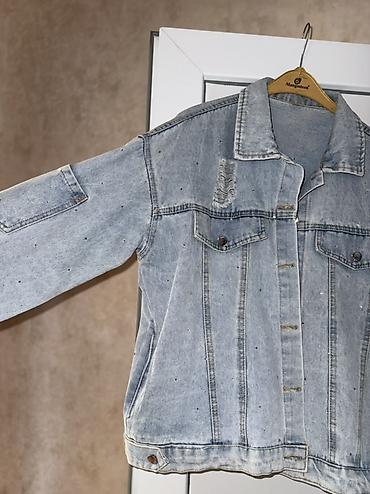 stone island: Açıq mavi rəngli, oversize kəsimli cins gödəkçə - Material: qalın — 4