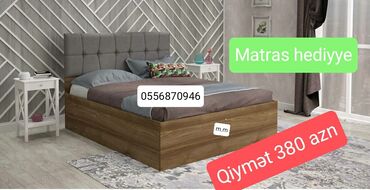 tek yataq mebeli: Двуспальная кровать, Без подьемного механизма, Бесплатный матрас, Без выдвижных ящиков, Азербайджан, Ламинат простой