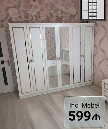Dolablar: Yeni, 6 qapı, Güzgülü, Ağ, Açılan, Düz dolab — 1