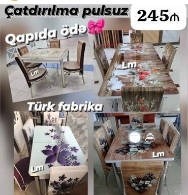 глория мебель: Mətbəx üçün, Yeni, Açılan, Dördbucaq masa, 4 stul, Türkiyə