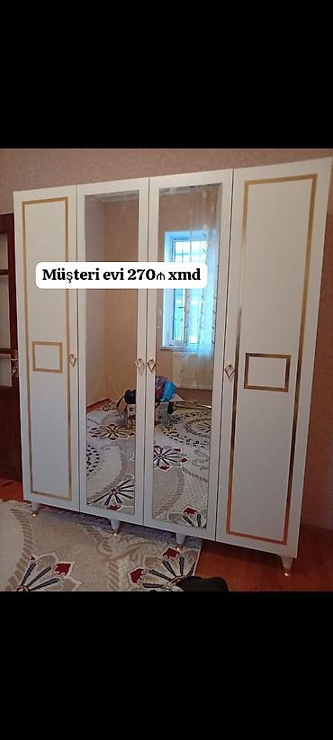 qarderob modelleri: Dörd qapılı paltar şkafı – güzgülü model - Ön hissə: 2 ədəd boy — 2