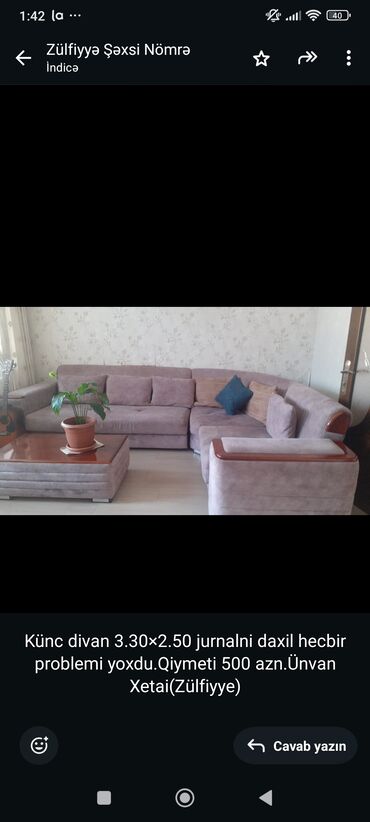 Mətbəx mebeli: Künc divan, İşlənmiş, Açılan, Bazalı, Çatdırılma yoxdur