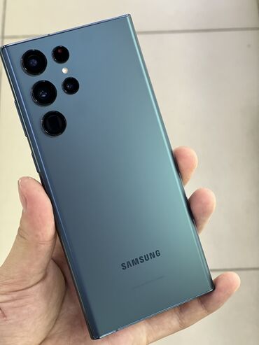 s22 ултра: Samsung Galaxy S22 Ultra, Б/у, 256 ГБ, цвет - Синий, 1 SIM