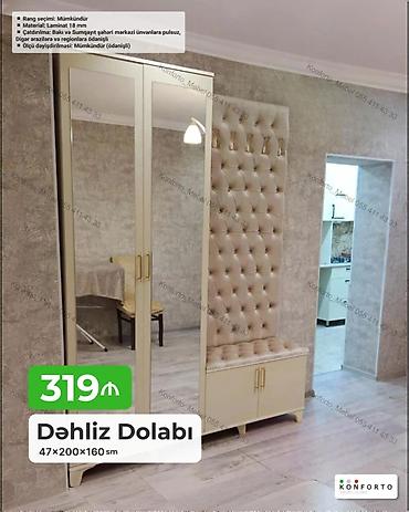 dolab skaf: Dəhliz Dolabı – 47×200×160 sm - Modell: güzgülü iki qapılı şkaf + — 1