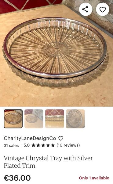 Kuhinjski setovi: Tanjir nov kristal,led kristalrucni rad sa posrebrenjem. 70te — 8