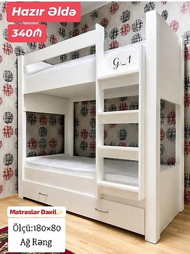 İki mərtəbəli uşaq çarpayısı – ağ rəng - Ölçü: 180×80 - Matraslar