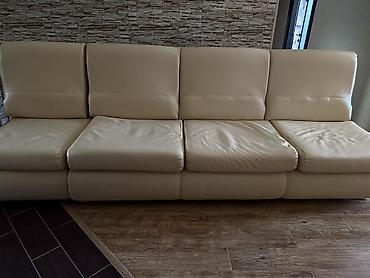 Диваны: Bej rəngli geniş modern dəri divan (açılıb çarpayı olur) * Növ: Künc — 3
