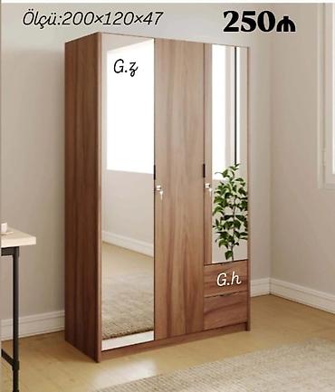bir kartla mebel: Üç qapılı, güzgülü paltar şkafı - Ölçü: 200 × 120 × 47 sm (şəkildə — 1