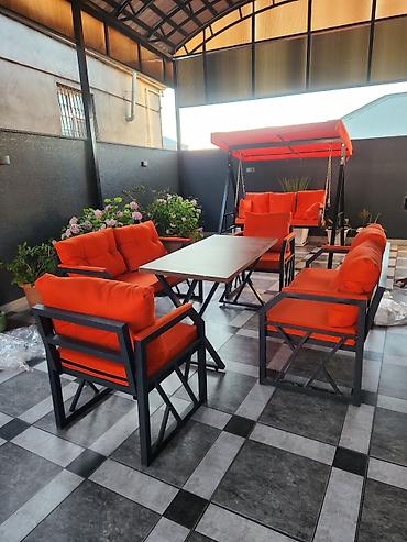 qatlanan stol: Veranda/bağ üçün metal karkaslı mebel dəsti Tərkibi: - 1 ədəd uzun — 2