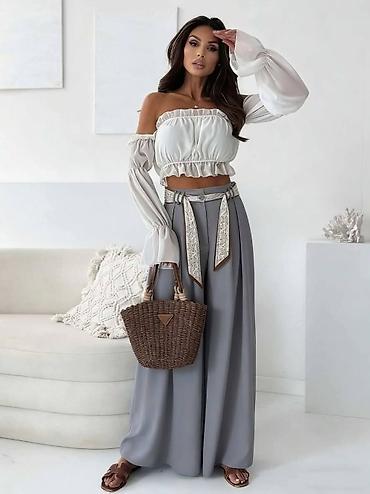 Pantalone: Ženske široke lepršave pantalone sa visokim strukom - Kroj: izrazito — 1