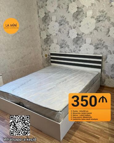 купить кровать трансформер: İkinəfərlik çarpayı, Bazalı, Matras ilə