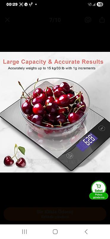 sensor qələm: Mətbəx elektron tərəzisi – paslanmayan polad platforma, böyük LED — 7