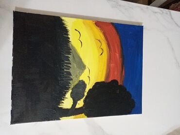 жаны желек кыргызстан: Картина нарисована масленными красками на холсте, Нарисован закат с