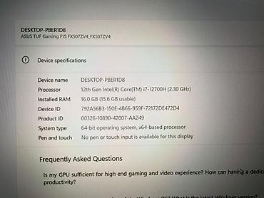 monitor asus: İşlənmiş ASUS TUF Gaming, 15.6 ", Intel Core i7, 1 TB, Ünvandan götürmə, Ödənişli çatdırılma — 3