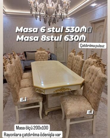 *Masa dəsti / Masa 6stul 530 Azn💥* ENDİRİM ✔️Masa MDF, Maşın boyası