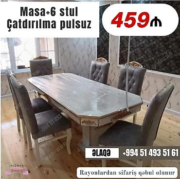 stolustu sufreler: Qonaq otağı üçün, Yeni, Açılmayan, Dördbucaq masa, 6 stul — 9