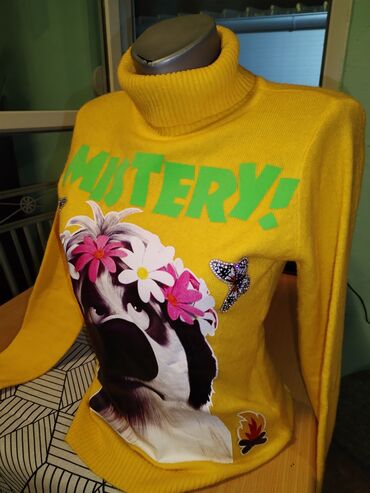 Roll-necks: S (EU 36), Viscose, Print, color - Yellow