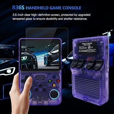 Видеоигры и приставки: R36S portativ retro oyun konsolu – bənövşəyi şəffaf korpus Gta kimi — 5